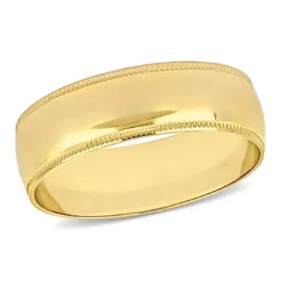 Brushed Finish Milgrain Edge Men's Wedding Band 14K Yellow Gold