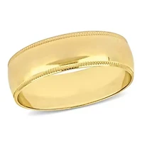 Brushed Finish Milgrain Edge Men's Wedding Band 14K Yellow Gold