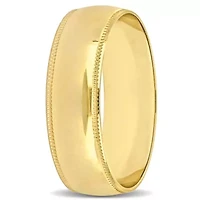 Brushed Finish Milgrain Edge Men's Wedding Band 14K Yellow Gold