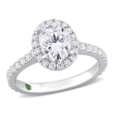 1.5 ct. t.w. Lab Created Diamond with Tsavorite Accent Halo Engagement Ring 14K White Gold