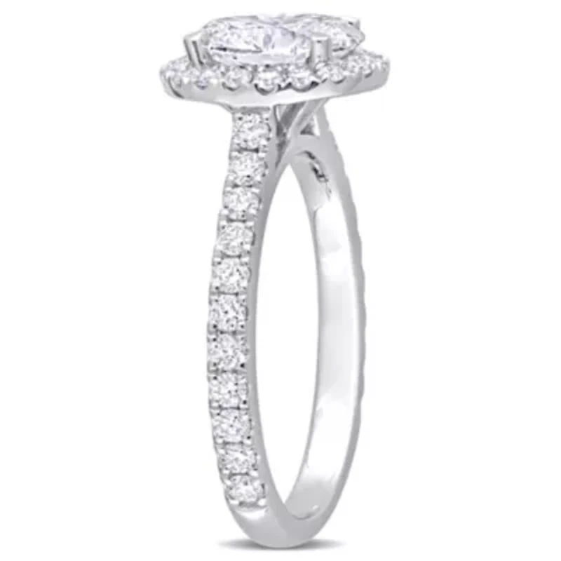 1.5 ct. t.w. Lab Created Diamond with Tsavorite Accent Halo Engagement Ring 14K White Gold