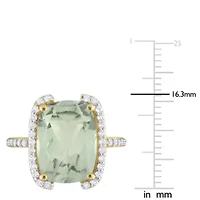Green Quartz and White Topaz Semi Halo Ring Yellow Plated Sterling Silver