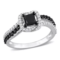 1.25 ct. t.w. Black and White Diamond Engagement Ring 14K Gold with Rhodium Plating