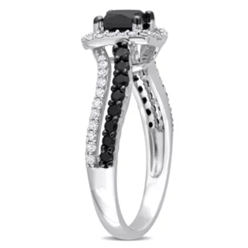 1.25 ct. t.w. Black and White Diamond Engagement Ring 14K Gold with Rhodium Plating