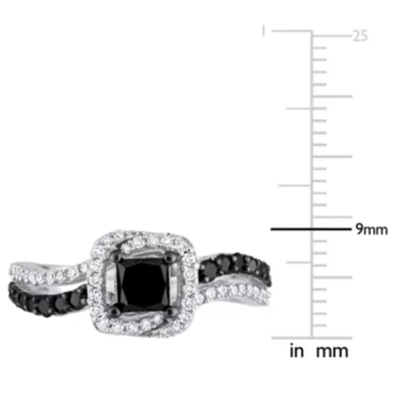 1.25 ct. t.w. Black and White Diamond Engagement Ring 14K Gold with Rhodium Plating