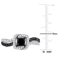 1.25 ct. t.w. Black and White Diamond Engagement Ring 14K Gold with Rhodium Plating
