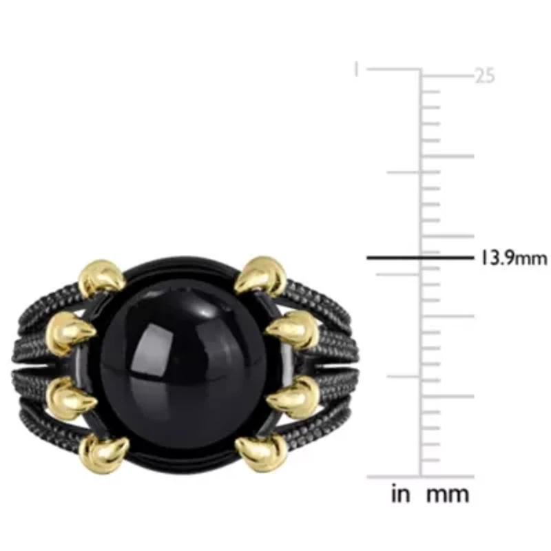 Malachite Roped Split-Shank Cocktail Ring Yellow and Black Rhodium Plated Sterling Silver