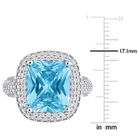Light Blue Pastel & White Cubic Zirconia Double Halo Ring Sterling Silver