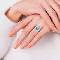 Light Blue Pastel & White Cubic Zirconia Double Halo Ring Sterling Silver