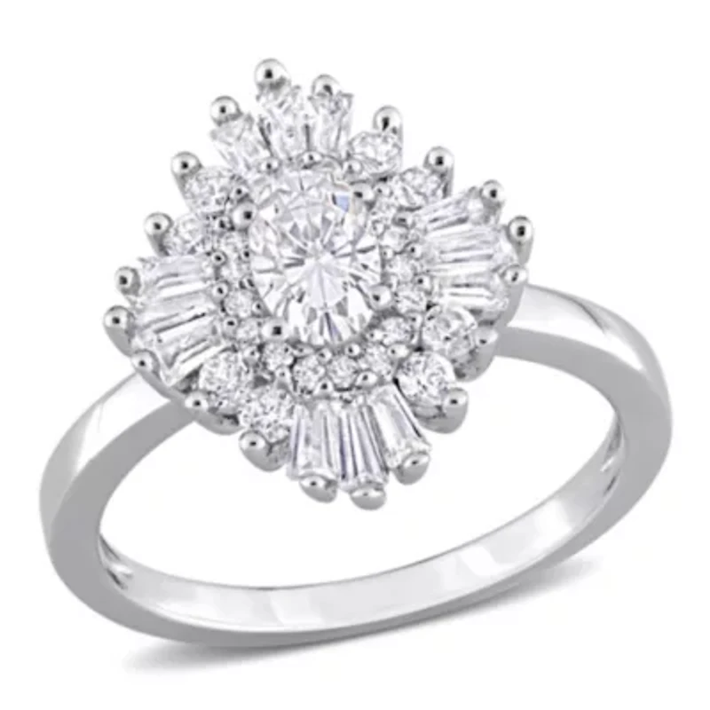 Created White Sapphire Floral Ring Sterling Silver