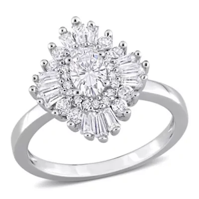Created White Sapphire Floral Ring Sterling Silver