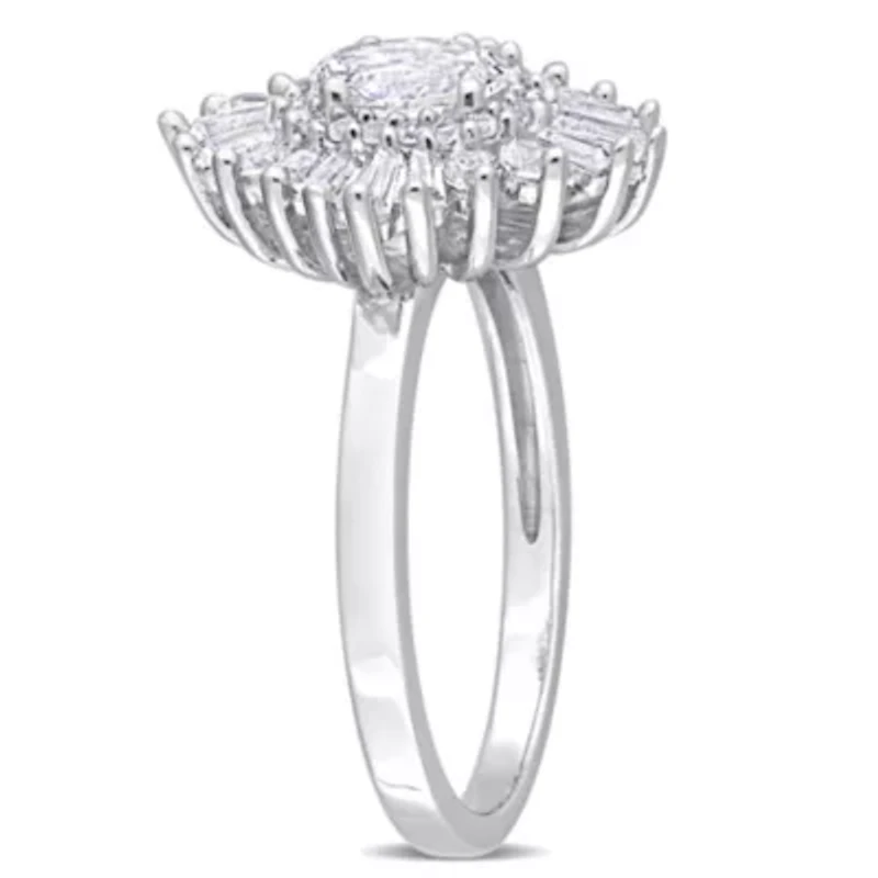 Created White Sapphire Floral Ring Sterling Silver