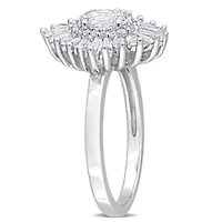 Created White Sapphire Floral Ring Sterling Silver