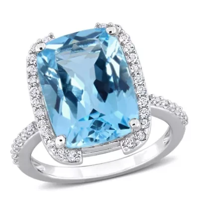 Sky Blue Topaz and White Bracket Cocktail Ring Sterling Silver