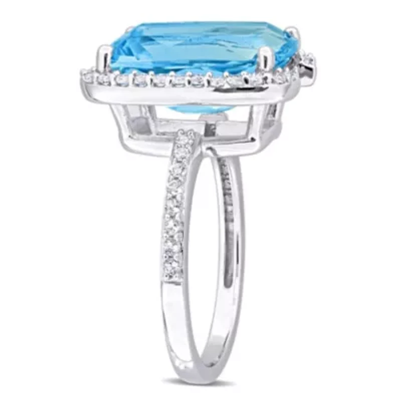 Sky Blue Topaz and White Bracket Cocktail Ring Sterling Silver