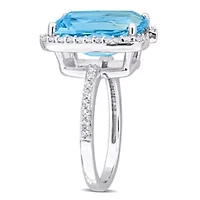 Sky Blue Topaz and White Bracket Cocktail Ring Sterling Silver