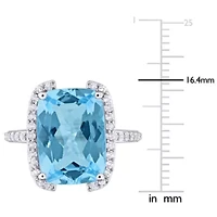 Sky Blue Topaz and White Bracket Cocktail Ring Sterling Silver