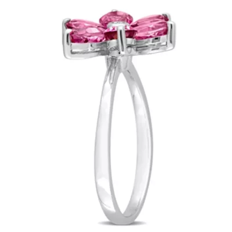 Pink Topaz and Diamond Accent Floral Ring 10K White Gold