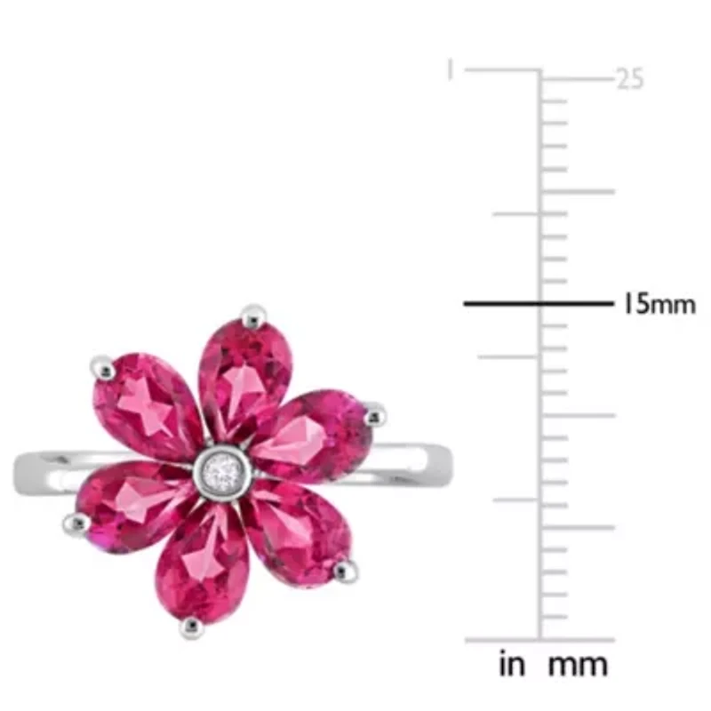 Pink Topaz and Diamond Accent Floral Ring 10K White Gold