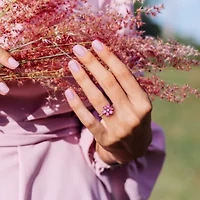 Pink Topaz and Diamond Accent Floral Ring 10K White Gold