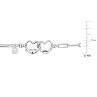 Paper Clip Link Bracelet with Double Heart Clasp in Sterling Silver - 7.5"
