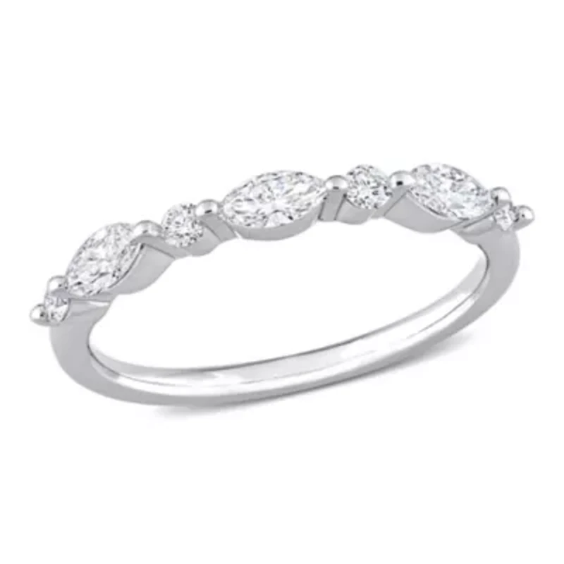 CT TGW Lab Created Diamond Semi-Eternity Ring Platinum Plated Sterling Silver