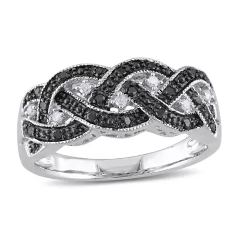 1/6 CT TW Black and White Diamond Braided Anniversary Band Sterling Silver