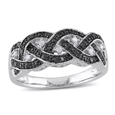 1/6 CT TW Black and White Diamond Braided Anniversary Band Sterling Silver