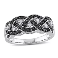 1/6 CT TW Black and White Diamond Braided Anniversary Band Sterling Silver