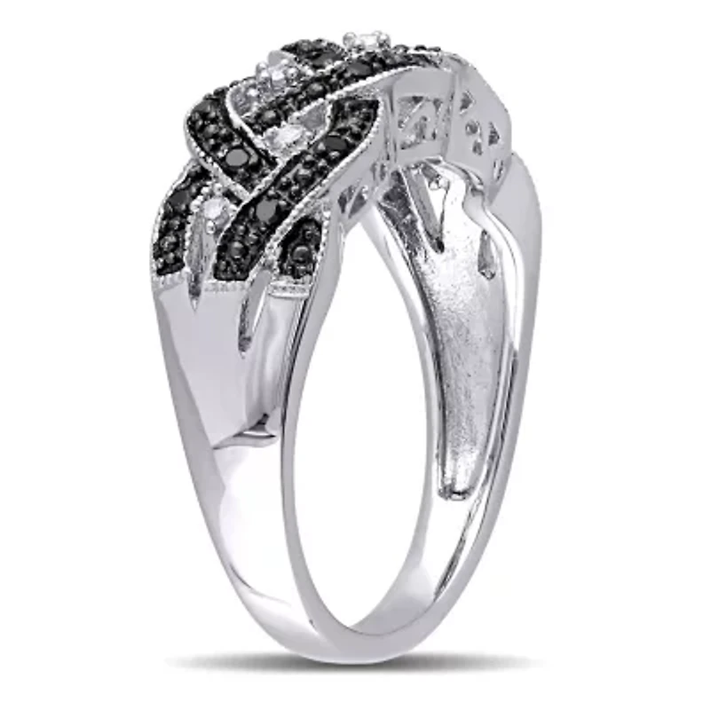 1/6 CT TW Black and White Diamond Braided Anniversary Band Sterling Silver
