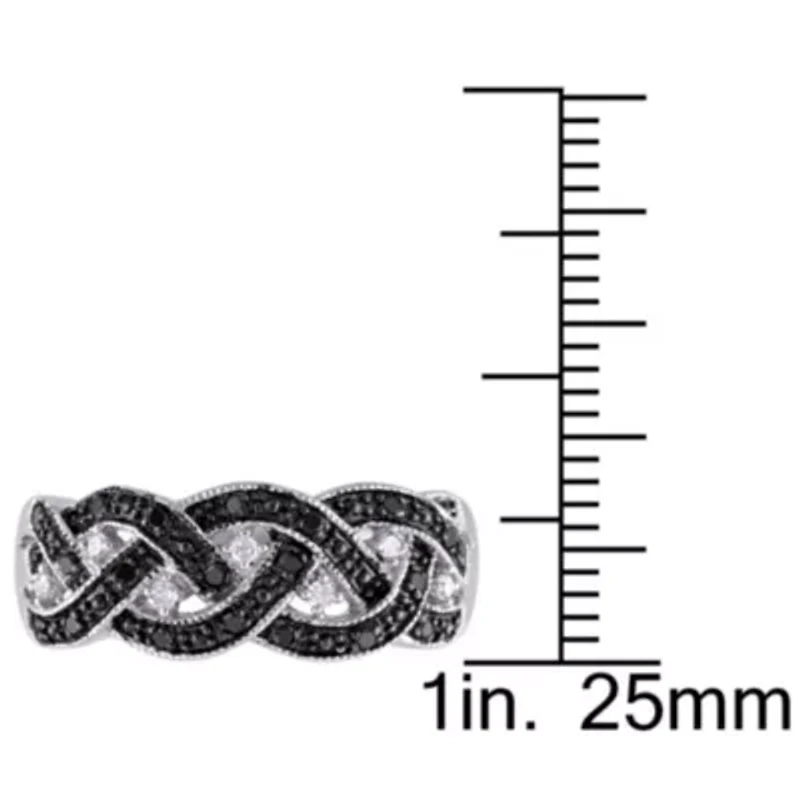 1/6 CT TW Black and White Diamond Braided Anniversary Band Sterling Silver