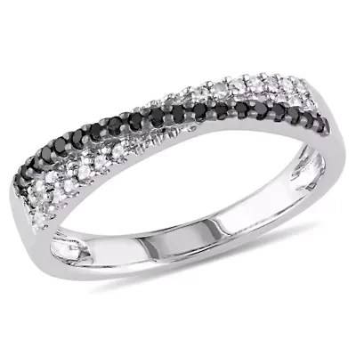 1/4 CT TW Black and White Diamond Crossover Anniversary Band Sterling Silver