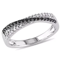 1/4 CT TW Black and White Diamond Crossover Anniversary Band Sterling Silver