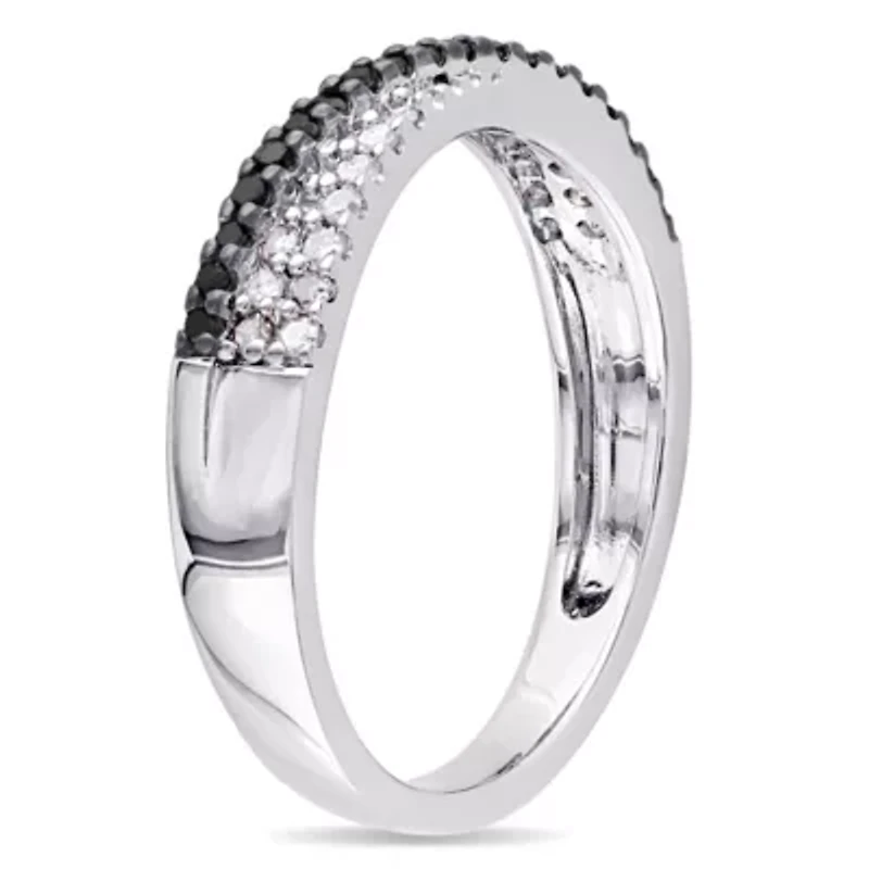 1/4 CT TW Black and White Diamond Crossover Anniversary Band Sterling Silver