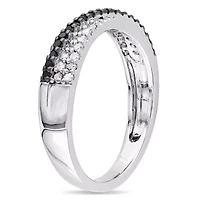 1/4 CT TW Black and White Diamond Crossover Anniversary Band Sterling Silver