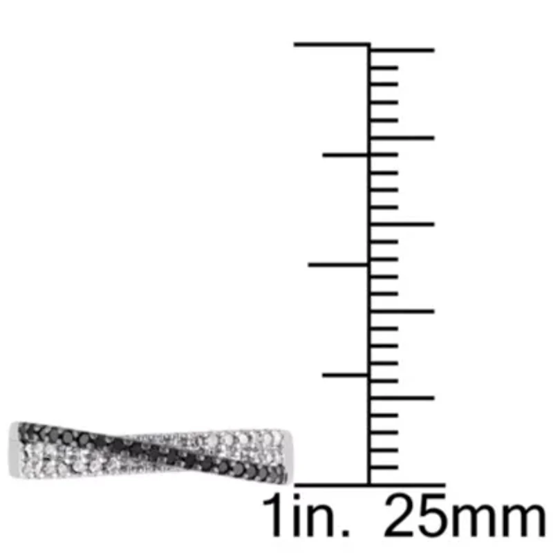 1/4 CT TW Black and White Diamond Crossover Anniversary Band Sterling Silver