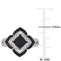 1.4 CT TW Black and White Diamond Halo Ring Sterling Silver with Rhodium Plated