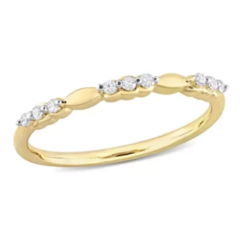 1/10 CT TW Diamond Promise Band Ring Yellow Plated Sterling Silver