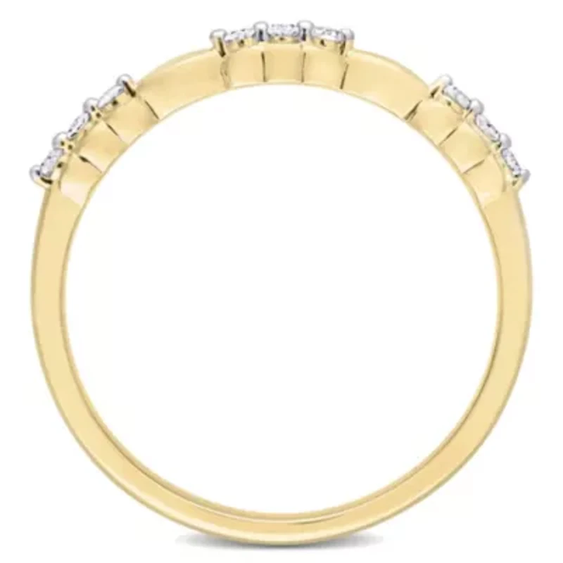 1/10 CT TW Diamond Promise Band Ring Yellow Plated Sterling Silver