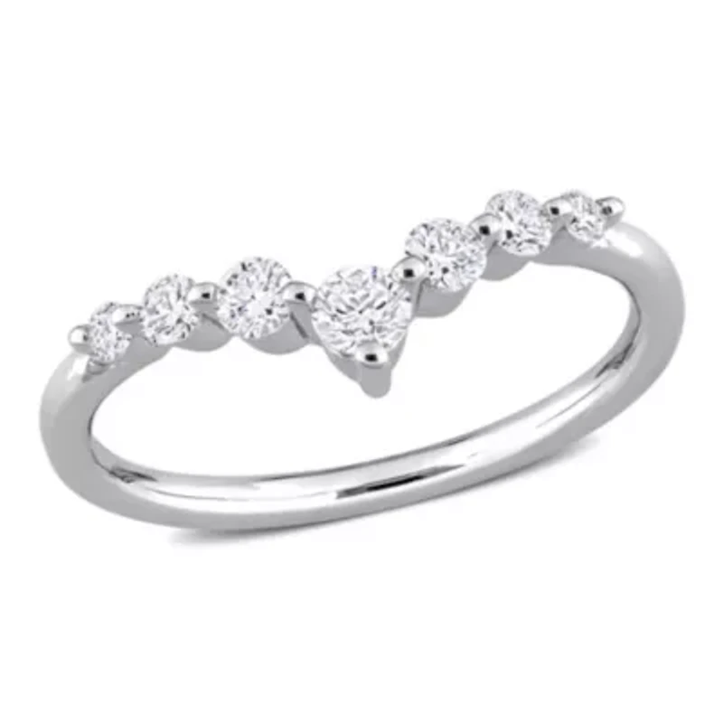 3/8 CT TGW Lab Created Diamond Chevron Ring Platinum Plated Sterling Silver