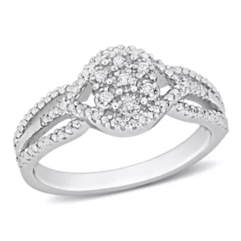 1/10 CT TW Diamond Cluster Ring Sterling Silver