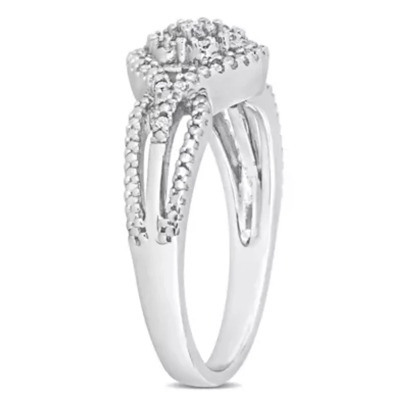 1/10 CT TW Diamond Cluster Ring Sterling Silver