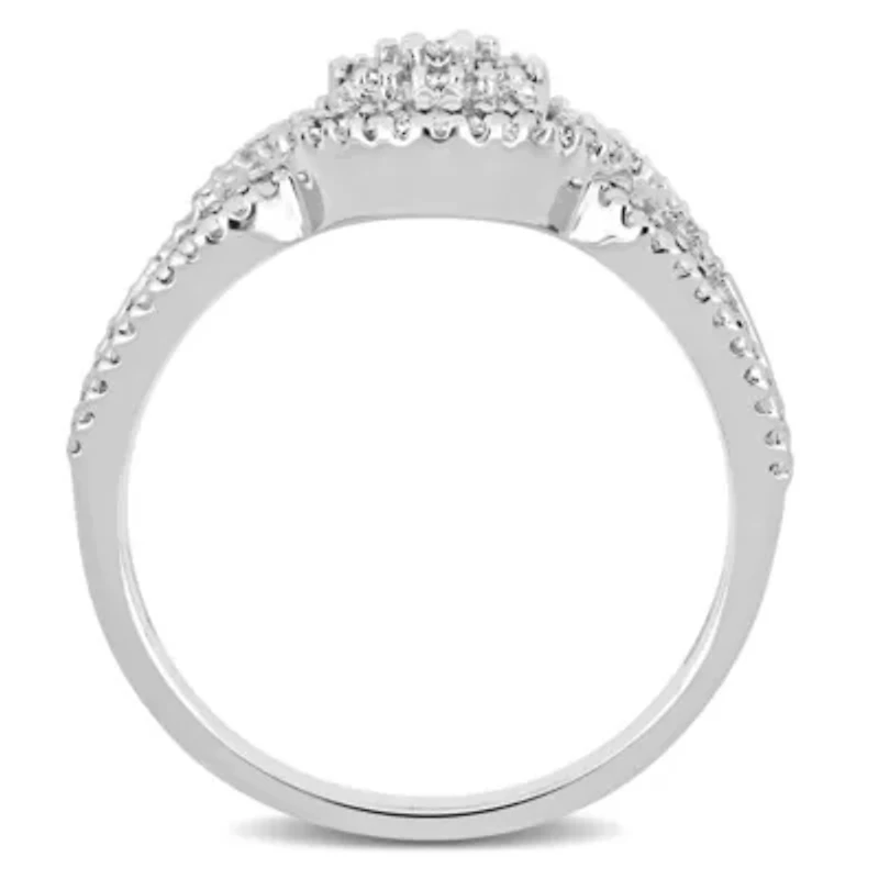 1/10 CT TW Diamond Cluster Ring Sterling Silver