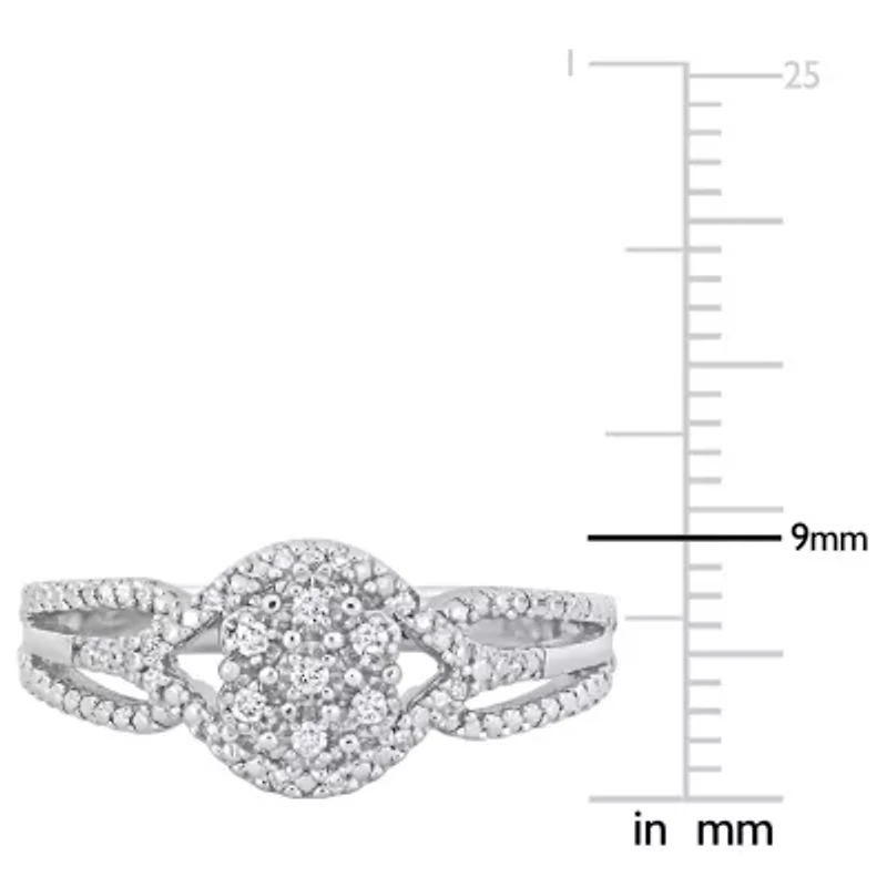 1/10 CT TW Diamond Cluster Ring Sterling Silver