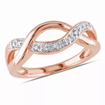 1/10 CT TW Diamond Crossover Ring Rose Plated Sterling Silver