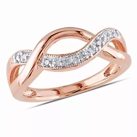 1/10 CT TW Diamond Crossover Ring Rose Plated Sterling Silver