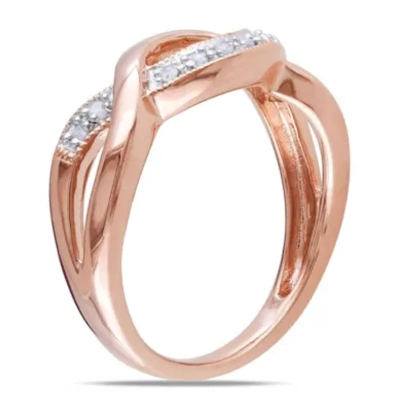 1/10 CT TW Diamond Crossover Ring Rose Plated Sterling Silver