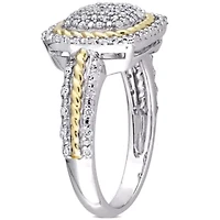 1/3 CT TW Diamond Rope Design Halo Ring 2-Tone Sterling Silver