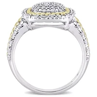 1/3 CT TW Diamond Rope Design Halo Ring 2-Tone Sterling Silver
