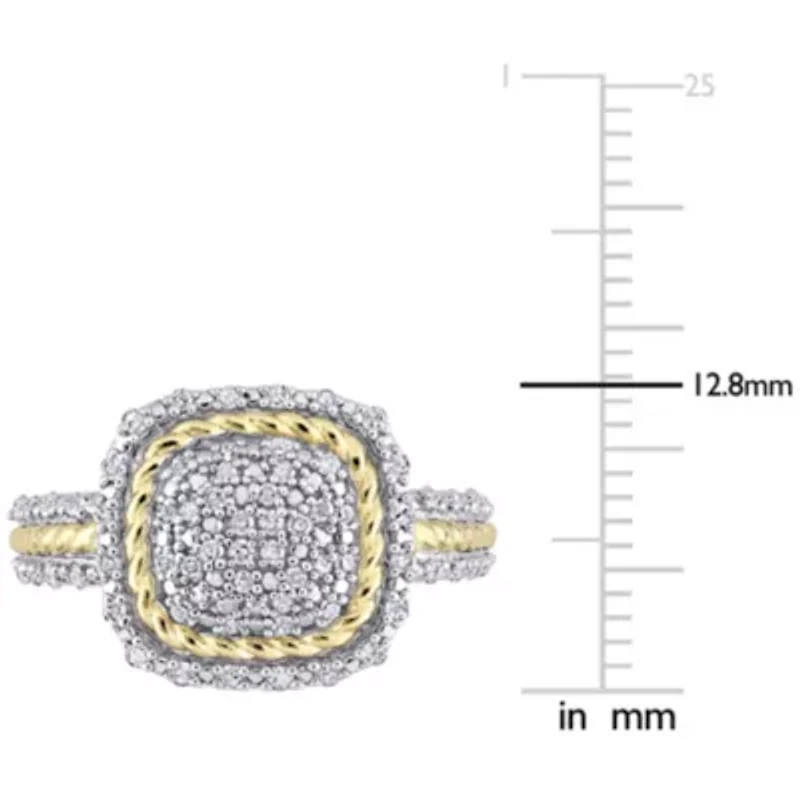 1/3 CT TW Diamond Rope Design Halo Ring 2-Tone Sterling Silver